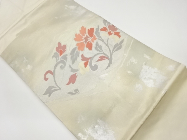 リサイクル　菱に草花模様織出し名古屋帯